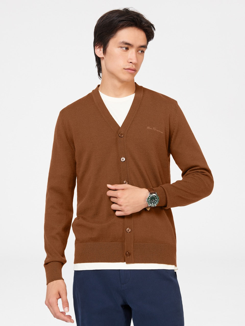 Knitwear Ben Sherman Signature Merino Cardigan Marron | MUV-30161316